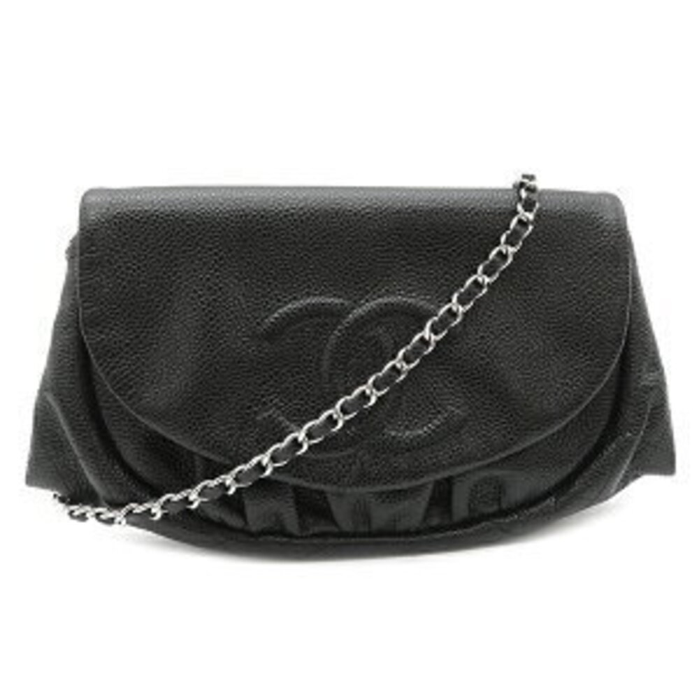 Chanel Half Moon Caviar Shoulder Bag Black Coco Mark Classic